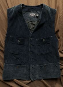 【傑作】極美品 RRL NEWPORT INDIGO CORDUROY VEST ダブルアールエル 太畝 コーデュロイ インディゴ ベスト ラルフローレン M