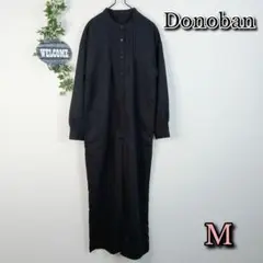 【Donoban】シャツオールインワン M ブラック ノーカラー サロペット