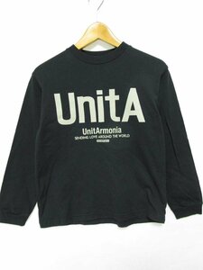 【送料込】[キッズ/子供]　UnitA　ウニタ　ロングＴシャツ　140cm　黒　ブラック　綿　コットン　前面ロゴ入り　長袖　男の子用 /n472827