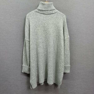 Z869 ZARA ザラ リブ 切替 タートルネック ニット ワンピース M グレー ロング ハイネック ドロップショルダー ざっくり リラックス