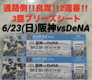 通路側！良席！2連番！6/23(日)阪神vsDeNA★3塁ブリーズシート　甲子園球場★トラフェス