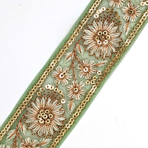 インド刺繍リボン 約39mm メッシュ 黄緑