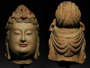 ■観心・時代旧蔵■C169北斉 漢白玉仏首 観音像 漢白玉石細工彫刻★仏教古美術★仏像★細密細工★廃寺旧蔵★廃寺買出品