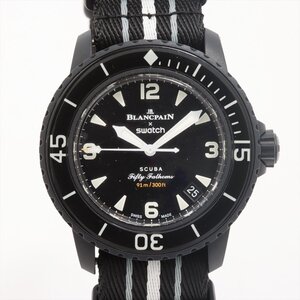 ■ 1円 ～ 正規 美品 ■ ブランパン × スウォッチ BLANCPAIN × swatch オーシャンオブストームス ■ ブラック 黒 フィフティファゾムス