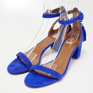 MG3185*未使用*Aquazzura アクアズーラ*Size 39.5*スエードレザー*タッセル*バックリボン*アンクルストラップサンダル*靴*ブルー