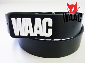 国内正規品★WAAC ワック★MENS WAAC エンボス3Dロゴバックル ベルト★W93【072224815】ブラック黒【本物保証】シンプルレザー革 トップ式