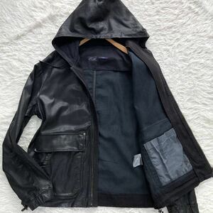 【美品 XL相当】DIESEL レザージャケット パーカー ジョグ コーティング加工 ストレッチ フード ブルゾン ディーゼル メンズ ブラック 黒 L