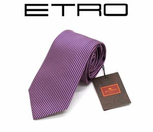 4万新品◆エトロ◆縦ストライプ柄 光沢シルク100％ネクタイ 紫×ピンク【ETRO】1円