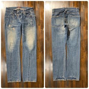 K365 メンズ パンツ johnbull ジョンブル ジーンズ デニム インディゴ 加工 個性的 / 約W32 全国一律送料520円