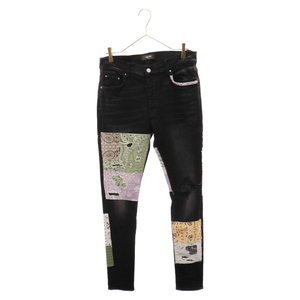 AMIRI アミリ BANDANA ART PATCH JEAN パッチワークデニムパンツ ジーンズ ダメージ加工 ブラック PF22MDS021