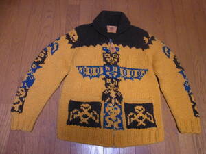 310-107/カナダ製/CANADIAN SWEATER/カナディアンセーター/トーテムポール柄/カウチンセーター/M程度/マスタード×ブラウン