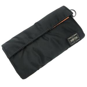 ★美品【PORTER】長財布 ポーター マジックテープ ブラック 黒 オレンジ 三つ折り 吉田カバン LONG WALLET 布