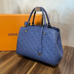 ★正規品 美品★Louis Vuitton ルイヴィトン ハンドバッグ モンテーニュMM ブルー ゴールド金具 M41757 モノグラム アンプラント