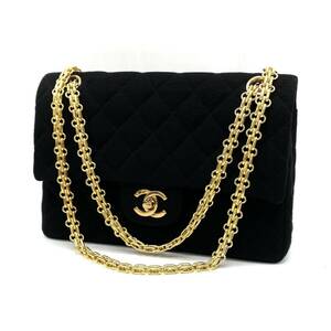 1円 極美品 CHANEL シャネル マトラッセ ターンロック ココマーク コットン ジャージ チェーン ショルダー ハンド バッグ dD0544N