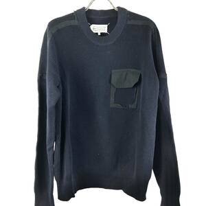 Maison Margiela (メゾン マルジェラ) Destroyed Pocket Asymmetrical Shoulder Knit Longsleeve T Shirt 14AW (navy)