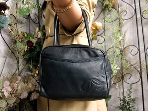 ●超美品●LOEWE ロエベ●アナグラム●ロゴ型押し●ナッパ レザー 本革●ハンド バッグ●ネイビー●ゴールド金具●腕掛け●Js53557