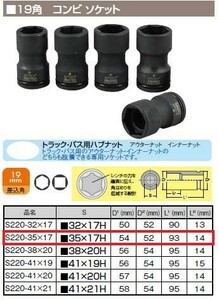 【TIP TOP】インパクトレンチ用　コンビソケット　ソケット　S220-35×17　19角　直径52ｍｍ　単品