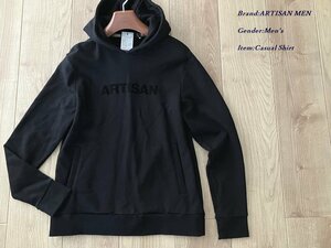 新品サンプル ARTISAN MEN アルチザン メン【JAPAN MADE】ロゴプリント スウェットプルパーカー Mサイズ ブラック 45CA13 定価25,300円