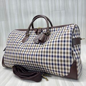 FN241213-57 Aquascutum アクアスキュータム チェック柄 ボストンバッグ 2way ショルダー付 巾着袋付 鍵付 旅行鞄