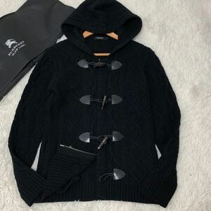 ダブルジップ◎水牛角トグル◎Burberry Black Label バーバリーブラックレーベル ニットダッフルコート ケーブルニット 黒 ブラック 