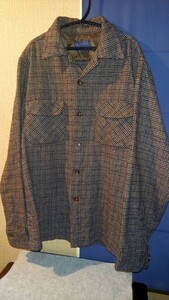 60s ビンテージ PENDLETON ペンドルトン ウール オープンカラーシャツ サイズ M アメカジ ブラウン チェック 千鳥格子 希少 レア