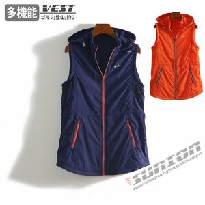 アウトドア トップス レディース フート付き 多機能ベスト 前開きベスト 登山服 ベスト ゴルフ アウター 釣り アウトドアウエア