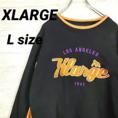 美品 XLARGE スウェット 刺繍ロゴ ストリート L 黒 レアデザイン