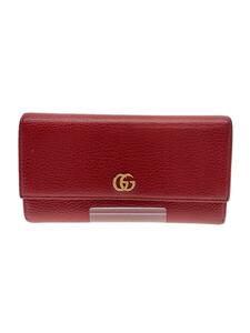 GUCCI◆長サイフ_GGマーモント/レザー/レッド/レディース