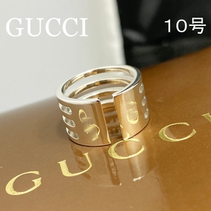 新品仕上 希少 グッチ GUCCI スクエア ストライプ リング 指輪 シルバー 925 10号