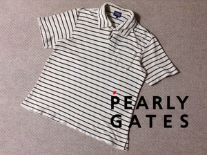 ★中古★日本製 パーリーゲーツ ゴルフ メンズ 胸ポケット付き 半袖ポロシャツ ボーダー PEARLY GATES GOLF MADE IN JAPAN