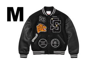 【美中古￥1000スタート10万即決】Supreme 23/FW Tiger Varsity Jacket M Black／タイガー バーシティ ジャケット／スタジャン／黒