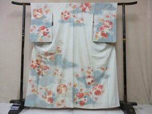 1円 中古 正絹 着物 訪問着 縮緬 式典 和装 花丸 花柄 霞 四季花 高級 袷 身丈153cm 裄64cm【夢職】★★★