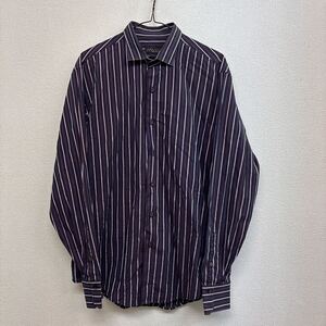 Q73 ZARA MAN ザラ 長袖シャツ ストライプ シャツ 長袖 トップス　ボタン外れあり　紫　パープル　メンズ　USAサイズXL