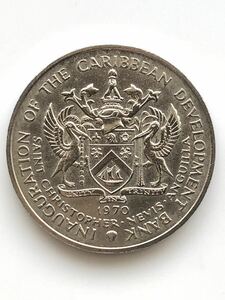 【希少】セントクリストファー・ネーヴィス 東カリブ諸国 記念硬貨 大型白銅貨 4ドル 1970年