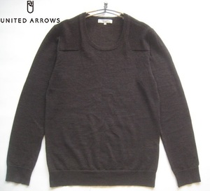 美品!!ユナイテッドアローズ UNITED ARROWS*薄手クルーネックウールニットセーター M 茶 ブラウン