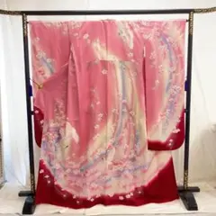 【S1667】着物 振袖 正絹 袷 孔雀 桜 単品販売