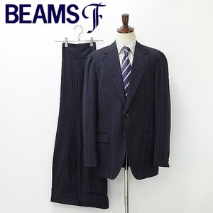 新品◆BEAMS F ビームスF シルク混 ストライプ柄 3釦 スーツ セットアップ 紺 ネイビー 56 8R