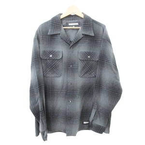 ネイバーフッド NEIGHBORHOOD 美品 23AW WOOL HOMBRE CHECK SHIRT LS オープンカラーチェックシャツ トップス 長袖 XLサイズ チャコールグ