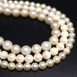 1円〜!!●アコヤ本真珠ネックレス3点おまとめ●J 約73.9g 約5.0-7.5mm珠 パール pearl necklace DE5/- B189