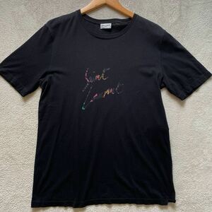 【美品・名作】 SAINT LAURENT サンローラン メンズ 半袖 Tシャツ トップス シグネチャーロゴ サインロゴ ブラック S相当