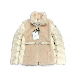 新品 サイズ0 MONCLER Oiron フェイクファー ロゴベルト ダウンジャケット モンクレール