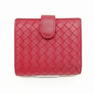 ボッテガヴェネタ BOTTEGA VENETA イントレチェート コンパクトウォレット 二つ折り 財布 レッド レディース