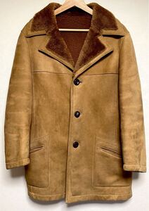 ビンテージ シープスキン コート ムートン ランチ ボア ファー キャメル スペイン製 M sheepskin coat vintage camel skinhead spain 70s 