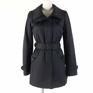 美品☆BURBERRY LONDON バーバリーロンドン FS351-808-09 裏地ノバチェック柄 中綿入りキルティング トレンチコート ブラック 36 正規品