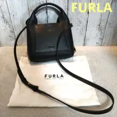 美品　FURLA ジルダ ストラップ ハンドバッグ 黒 レザー