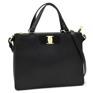 1円 ◆美品 Salvatore Ferragamo フェラガモ 2wayバッグ トレーシー AB-21E298 ゴールド金具 レザー ブラック◆E.Cmgs.lA-10