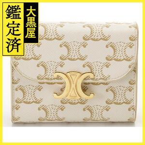 CELINE　セリーヌ　トリオンフ　二つ折り財布　スモールフラップウォレット　ホワイト／タン　PVC　433