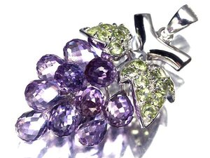 6OI13125T【売り切り】新品【RK宝石】≪Amethyst≫ 極上アメジスト 7.04ct 極上ペリドット K18WG 高級ペンダントヘッド ネックレス 葡萄