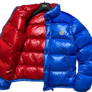 美品 MONCLER ANDERSEN 2way ダウンジャケット ブルゾン ダウンベスト 肉厚 ロゴ メンズ S相当 青 モンクレール アンデルセン