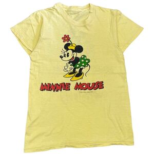 70s ミニーちゃん WALT DISNEY PRODUCTIONS 半袖 Tシャツ イエロー MINNIE MOUSE ミニー マウス MICKY ミッキー ディズニー ヴィンテージ